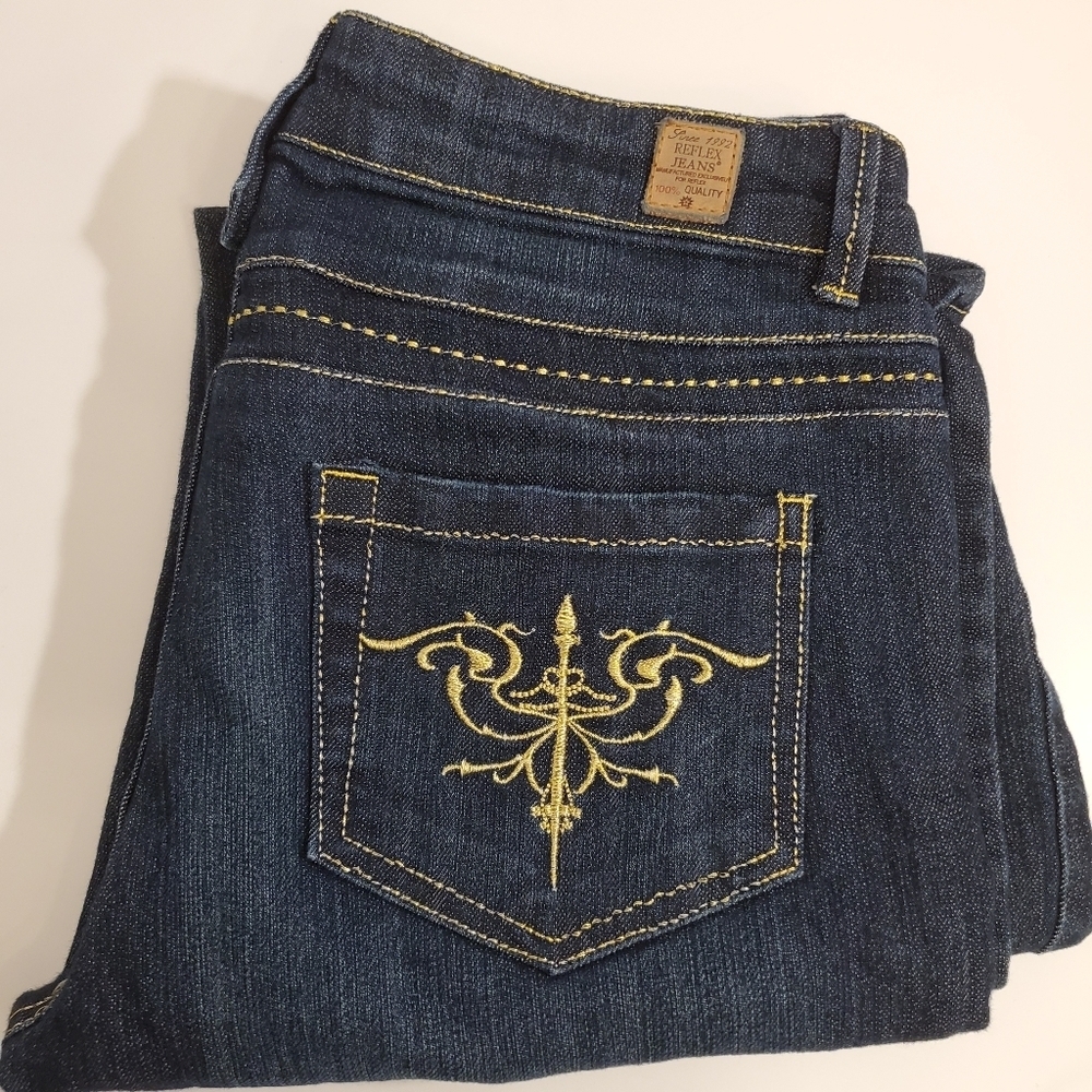 Reflex Brand Jeans Straight Leg w/Gold Embroidery